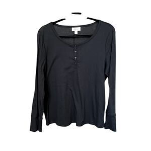 Style & Co Tee - Black Long Sleeve Buttoned Henley - XLP
